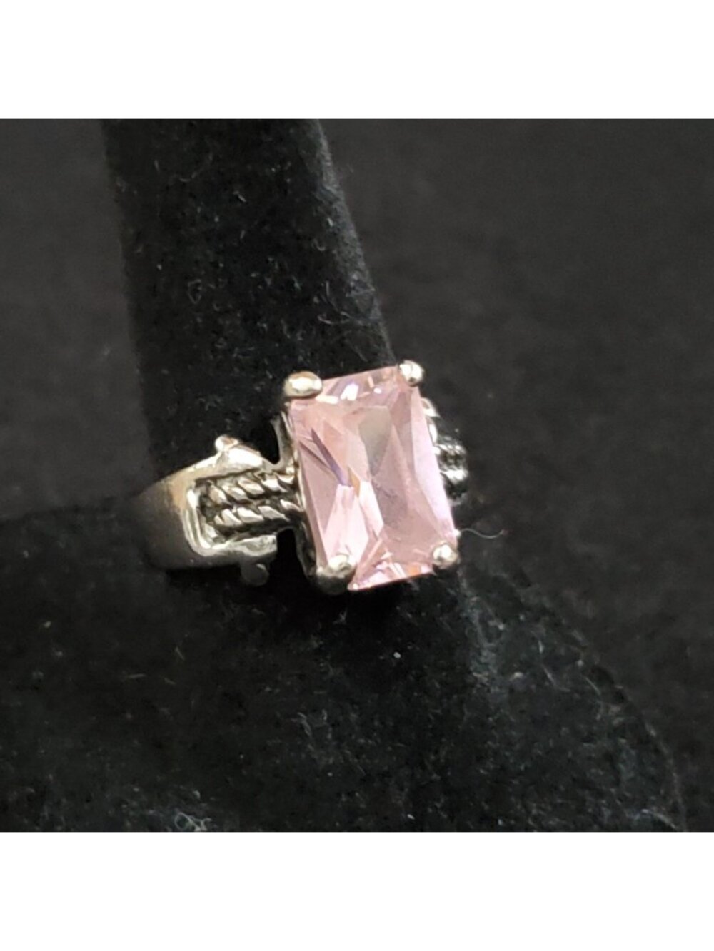Cocktail Ring Sz 7 Solitaire Rhinestone Pink Silver Tone